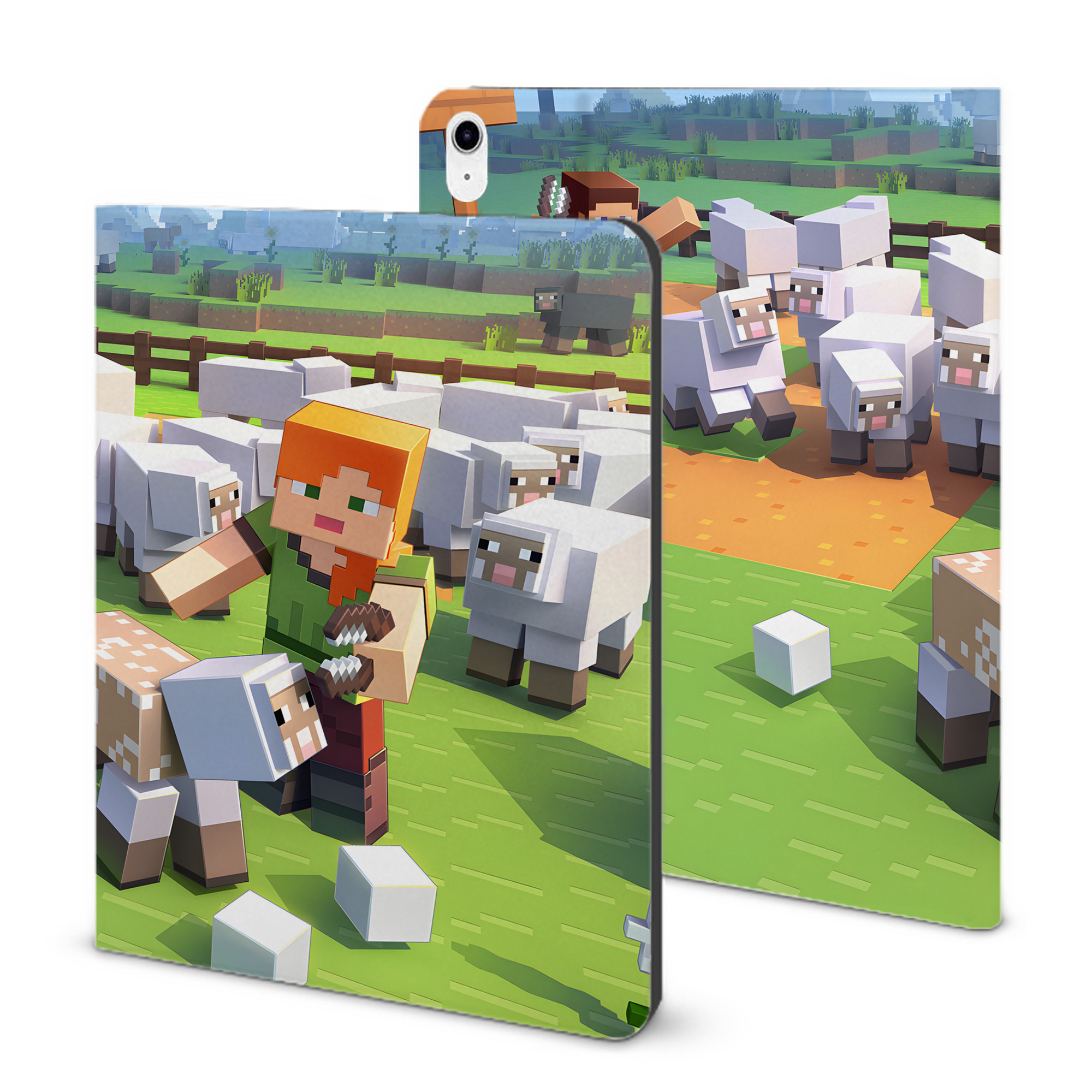 （画像用） マインクラフト ブロックの世界 Minecraft MC Block world IPad ケース ブック型 PUレザー TPU 耐衝撃 軽量 薄型 ペン収納なし 全面保護 IPad 各モデル対応